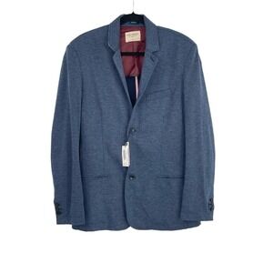 Civil Society Mens Navy Blue Long Sleeve Notched Lapel Single Button Blazer Lrg